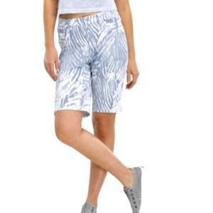 Hue Ikat Zebra Blue White Faux-Denim Print Pull On Shorts Size S New